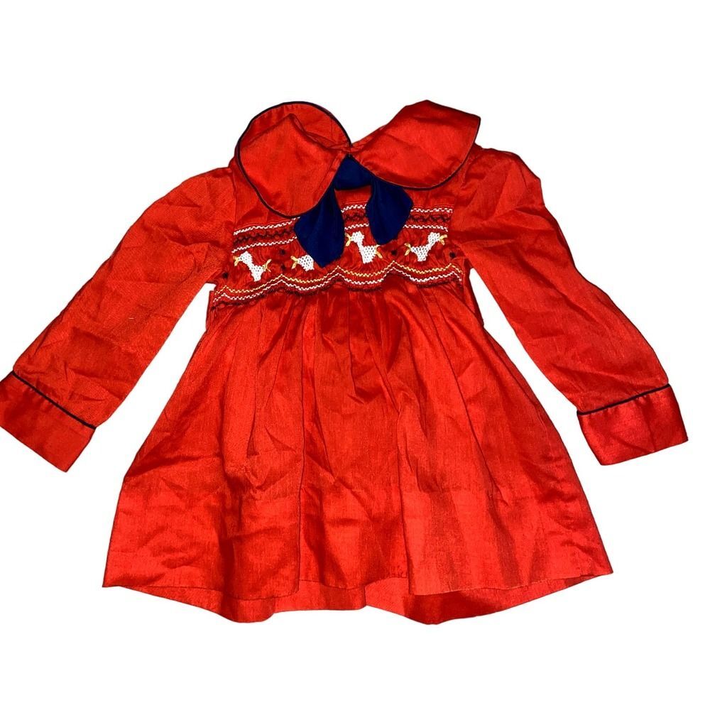 Polly Flinders Red Smocked Dress Little Girls Size T3 !
